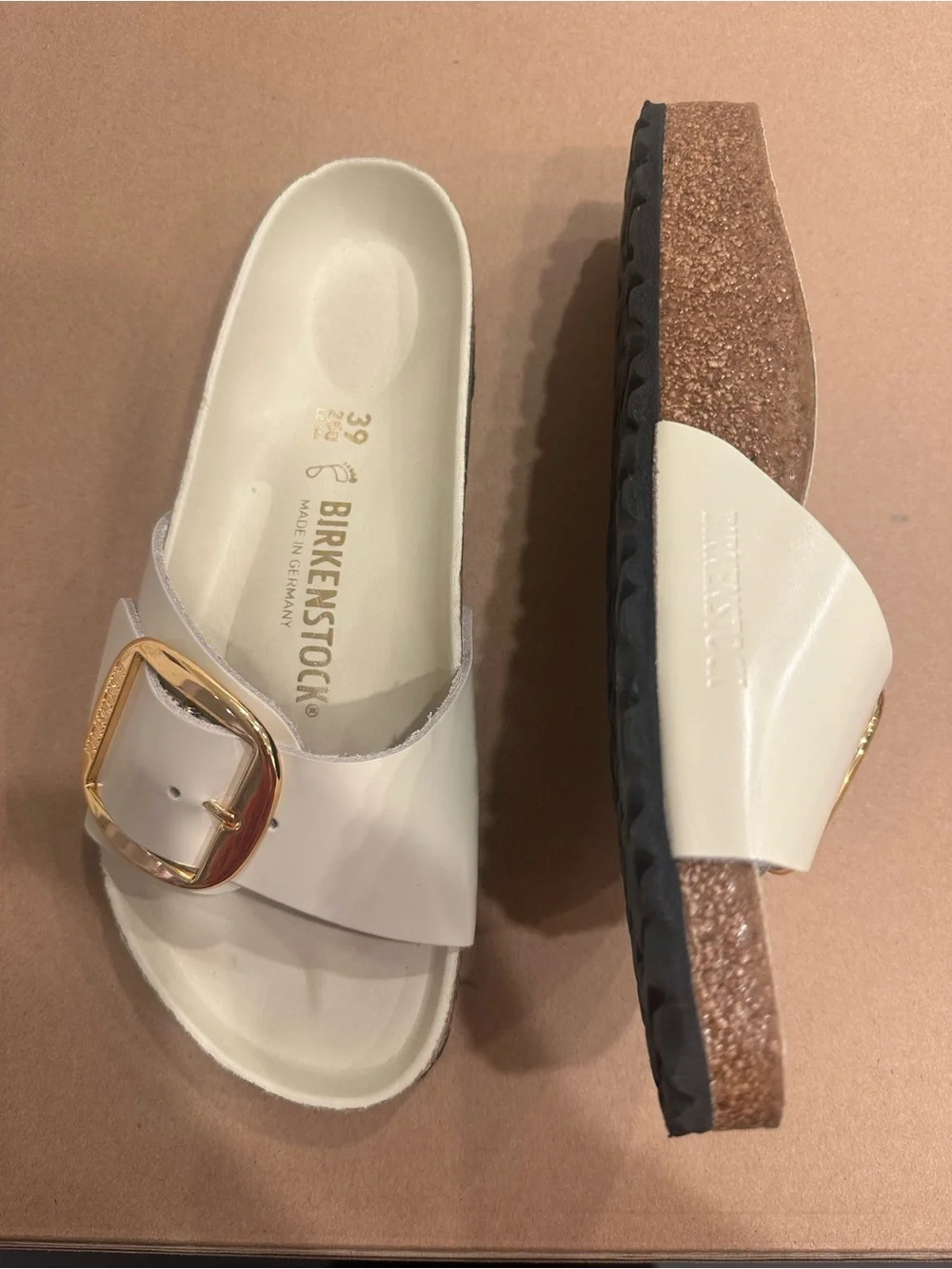 Birkenstock Madrid Cream Gloss Slides - Picture 3 of 10